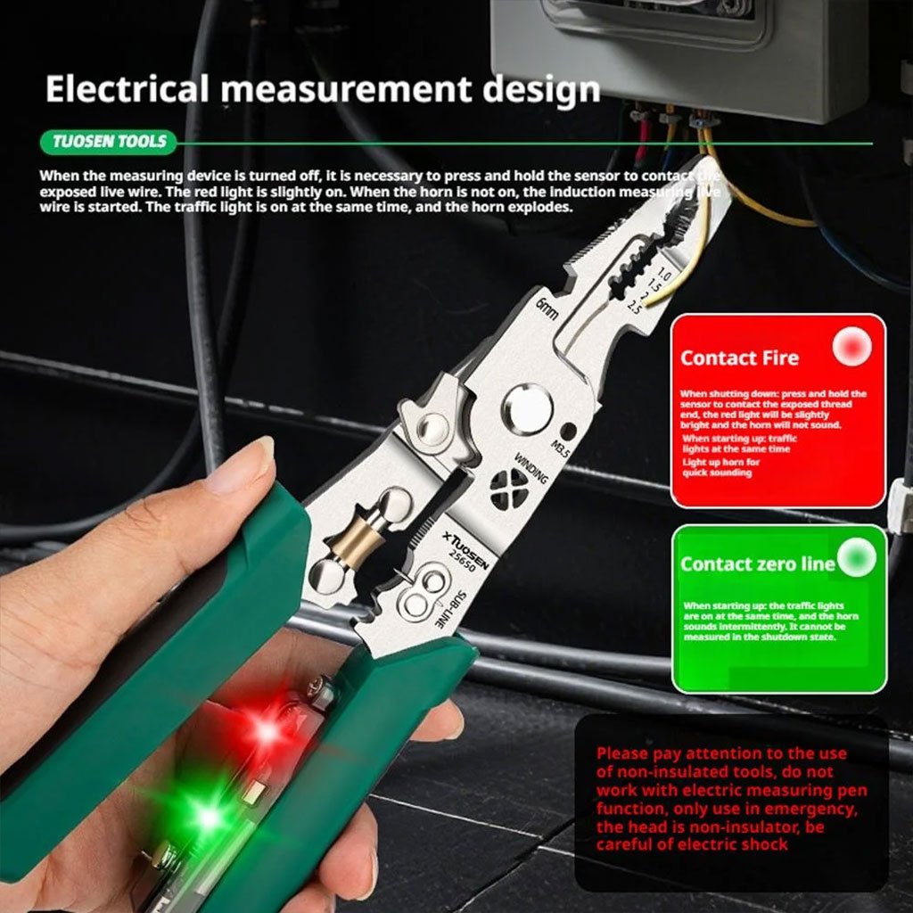 Pince à dénuder multifonction avec testeur de tension – Outil 3-en-1 pour travaux électriques précis - الصورة 5