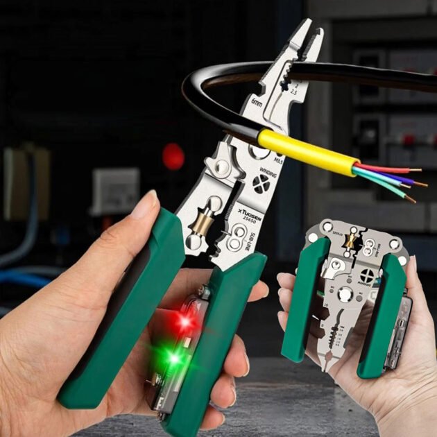 Pince à dénuder multifonction avec testeur de tension – Outil 3-en-1 pour travaux électriques précis