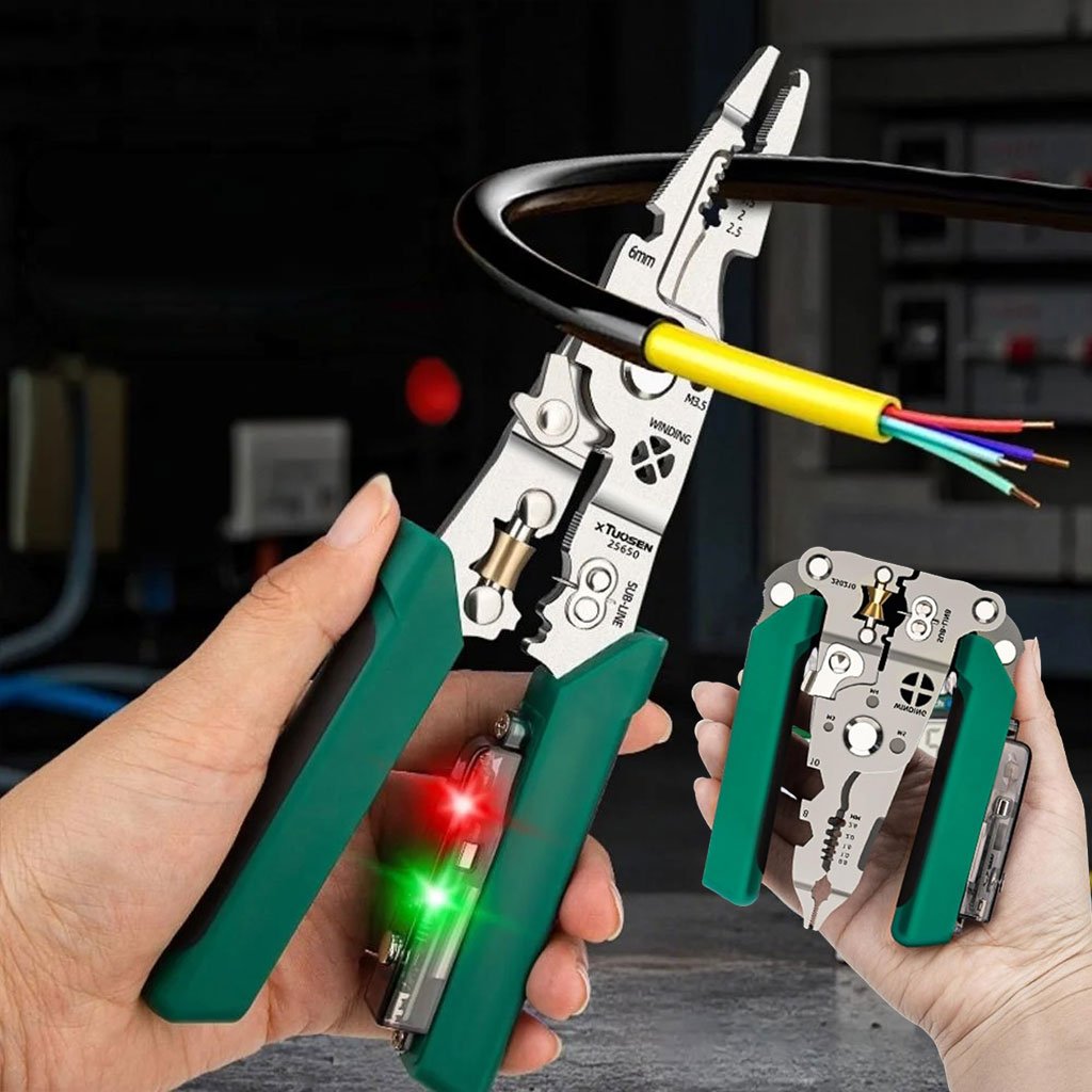Pince à dénuder multifonction avec testeur de tension – Outil 3-en-1 pour travaux électriques précis