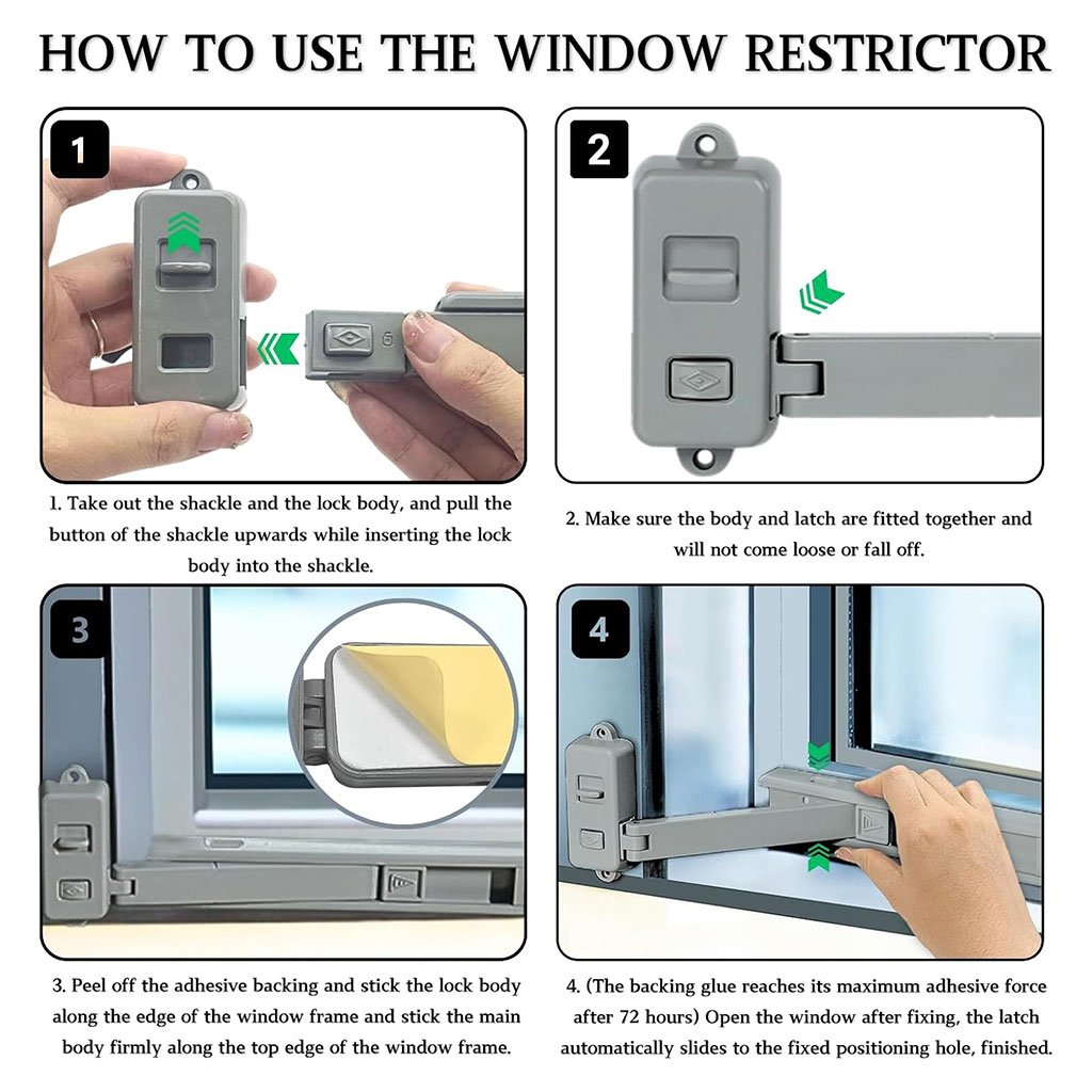 Stop Fenêtres et Verrou de Sécurité pour Enfants – Protection Intelligente Sans Perçage - الصورة 3