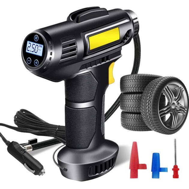 Compresseur Voiture 12V 120W avec Pistolet Gonfleur LED – Gonflage Rapide, Précis & Portable