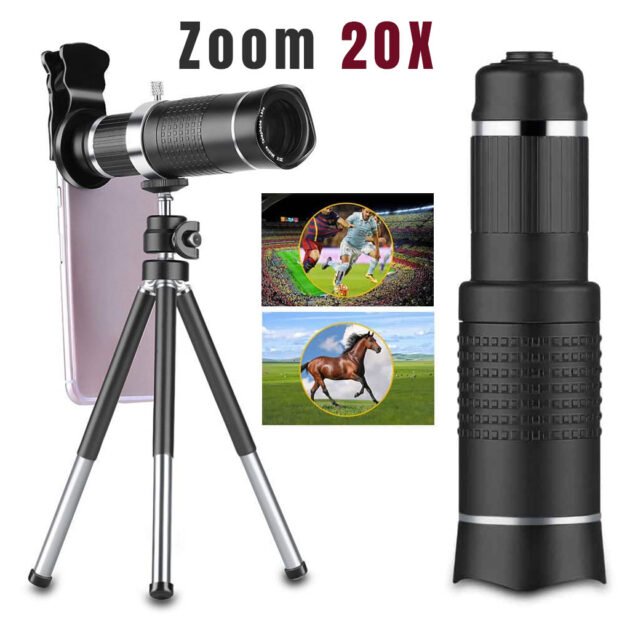 Téléobjectif pour smartphone à zoom optique 20x avec trépied Photographie mobile professionnelle – zoom puissant et stabilité maximale