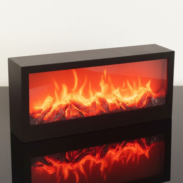 Cheminée LED décorative effet flammes forme rectangulaire Chaleur et ambiance sans feu ni risque