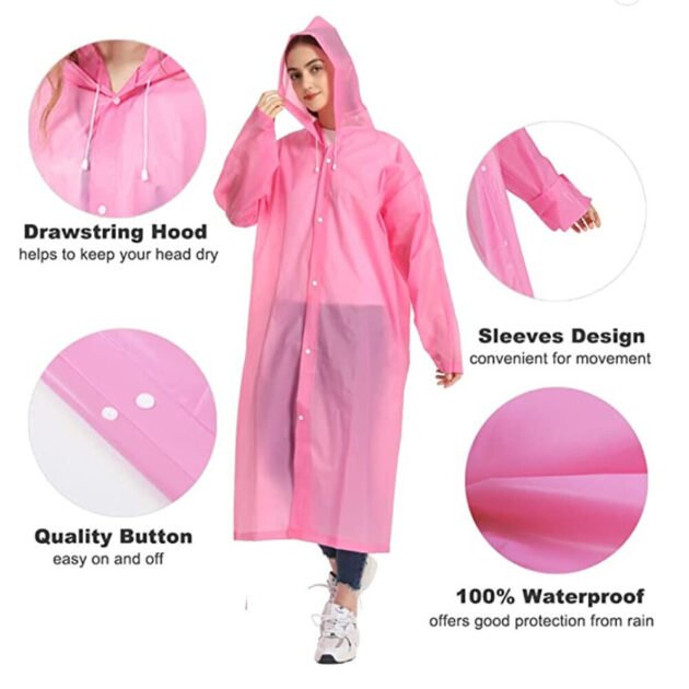 Manteau Imperméable Transparent Unisexe Rose – Protection Antipluie & Anti-Vent