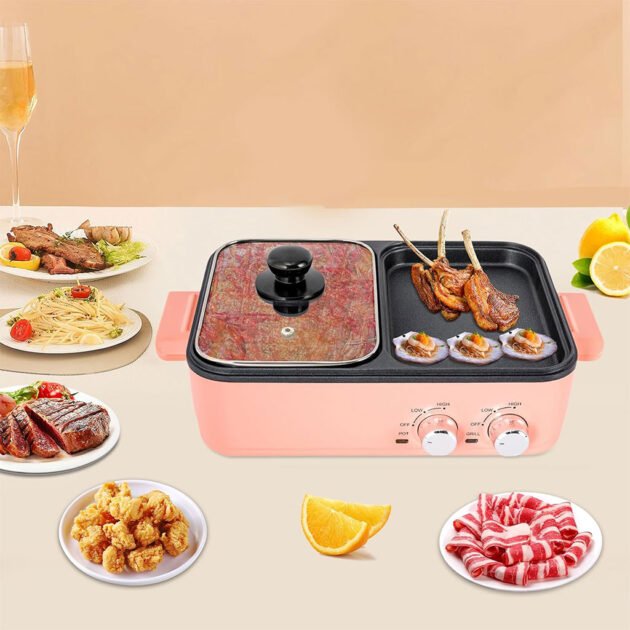 Cuiseur Électrique 2-en-1 Pot + Grill 1500W – Double Zone pour Une Cuisine Rapide, Saine & Polyvalente