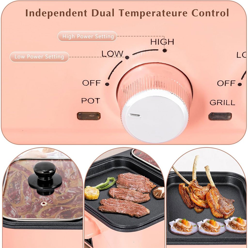 Cuiseur Électrique 2-en-1 Pot + Grill 1500W – Double Zone pour Une Cuisine Rapide, Saine & Polyvalente - الصورة 4