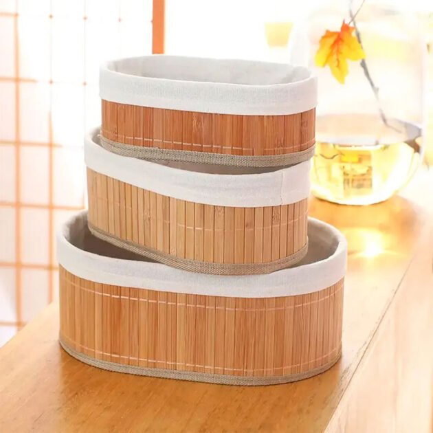 Lot de 3 Salles Ovales en Bambou Naturel – Organisation Élégante & Décoration