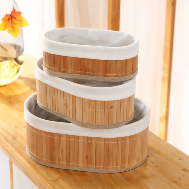Lot de 3 Salles Ovales en Bambou Naturel – Organisation Élégante & Décoration