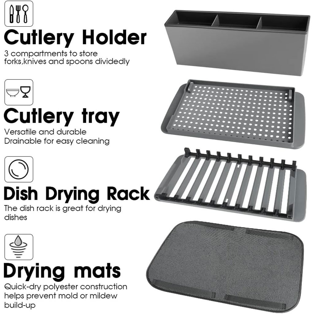 Égouttoir à vaisselle pliable avec tapis enroulable et porte-cuillère Séchage rapide et efficace – compact, pratique et polyvalent - الصورة 4