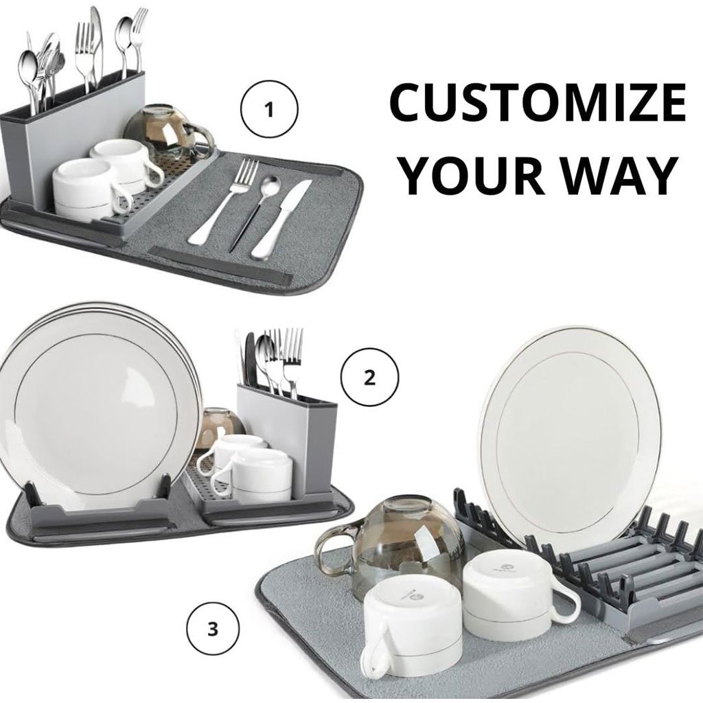 Égouttoir à vaisselle pliable avec tapis enroulable et porte-cuillère Séchage rapide et efficace – compact, pratique et polyvalent - الصورة 3