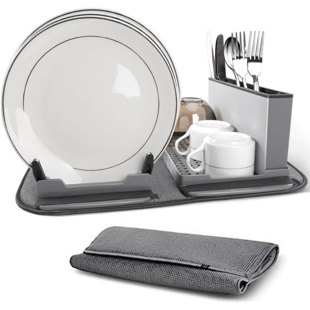 Égouttoir à vaisselle pliable avec tapis enroulable et porte-cuillère Séchage rapide et efficace – compact, pratique et polyvalent