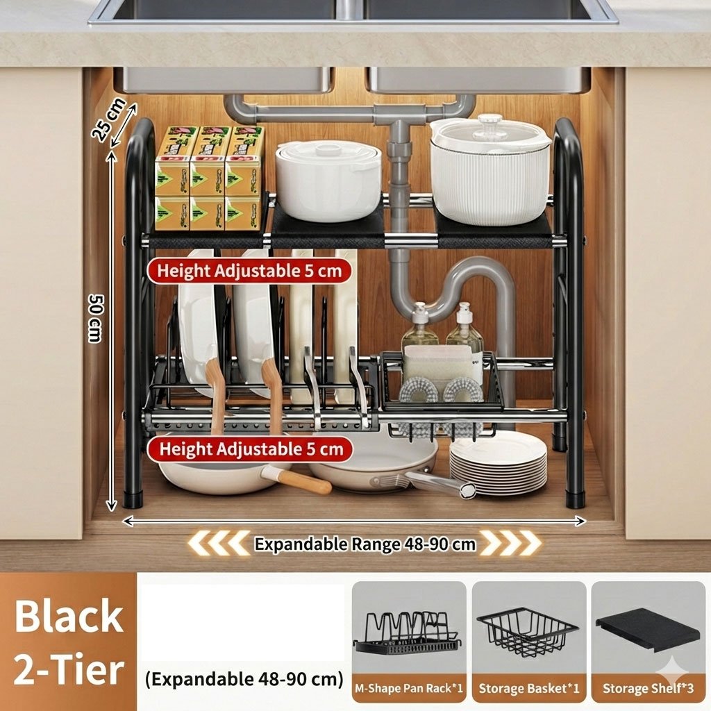 Étagère de Rangement Extensible 2 Niveaux – Organisation Intelligente & Gain de Place Optimal - الصورة 3