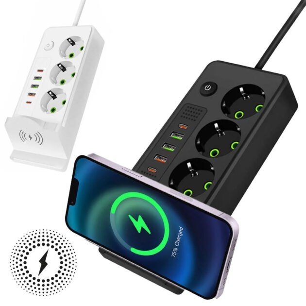 Multiprise 2500 W avec ports USB/USB‑C, charge sans fil et charge rapide