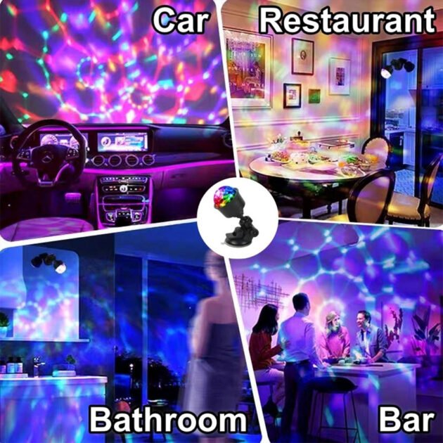 Lampe d’ambiance LED USB RGB pour voiture à rotation automatique – Ambiance lumineuse immersive et festive