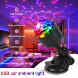 Lampe d’ambiance LED USB RGB pour voiture à rotation automatique – Ambiance lumineuse immersive et festive