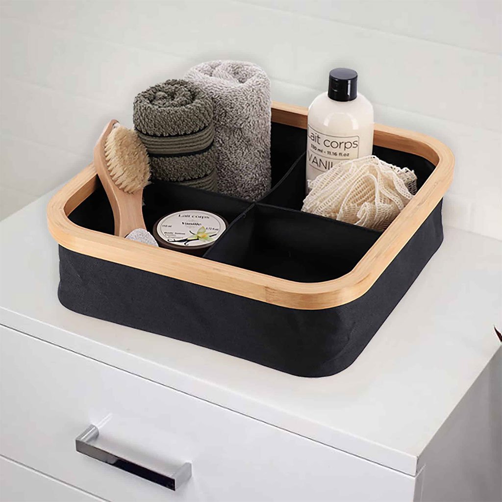 Panier de rangement pour salle de bain en feutre tissé 4 compartiments – Organisation chic et pratique au quotidien