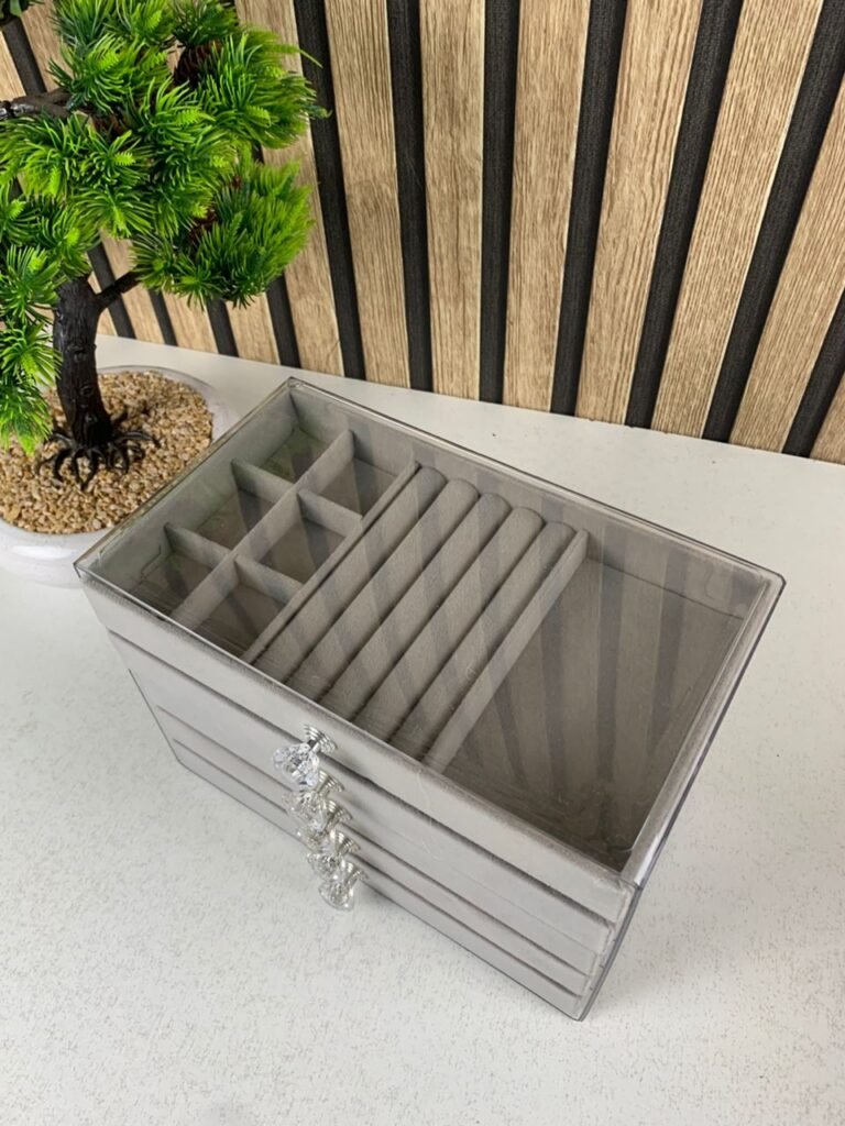 Boîte/organisateur à bijoux à 5 tiroirs avec couvercle transparent et intérieur velours
