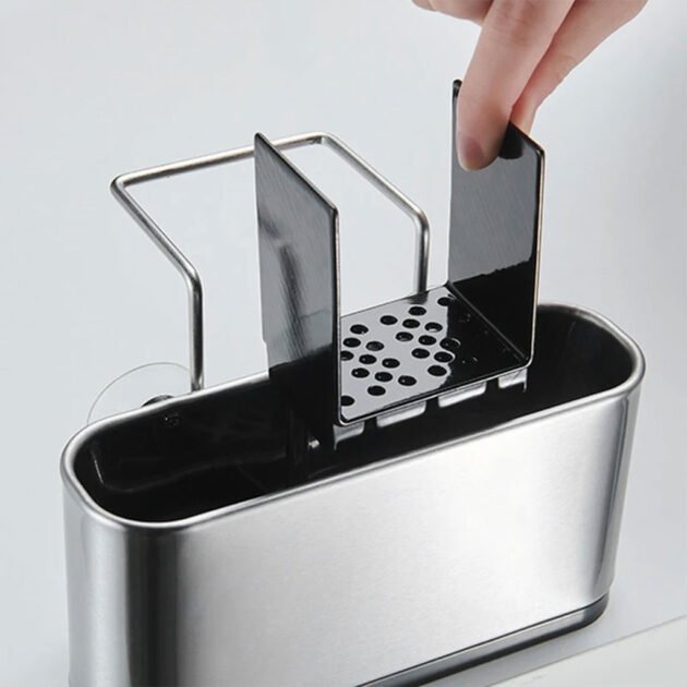 Organiseur d’évier de cuisine porte-éponge en acier inoxydable – Stabilité maximale et hygiène au quotidien