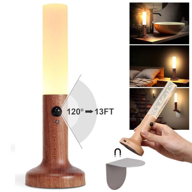 Applique murale rechargeable en bois avec détecteur de mouvement effet glow – Éclairez vos nuits avec style et intelligence