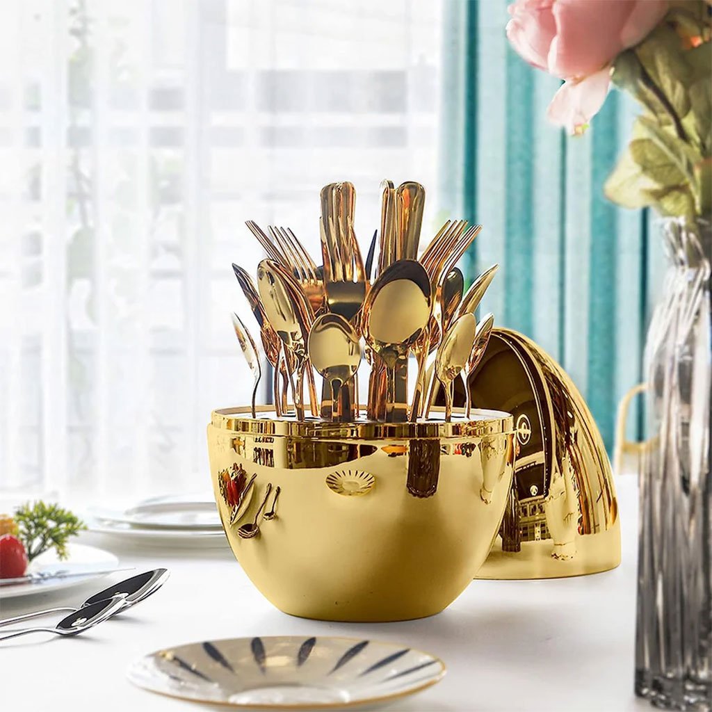 Série Ensemble de Couverts Créatifs en Forme d’Œuf Dorée (24 pcs) – L’élégance dorée pour une table d’exception - الصورة 6