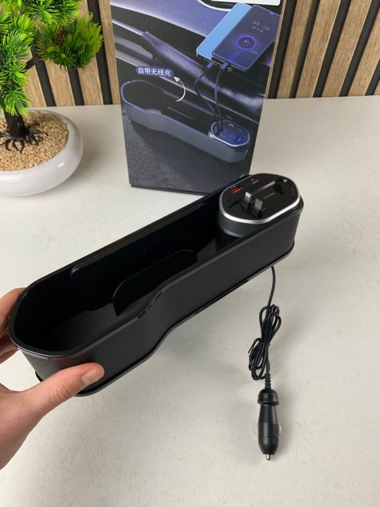 Organisateur d’Espace Voiture 5-en-1 avec Chargeur Sans Fil & Câbles Rapides – Rangement Intelligent & Recharge Instantanée