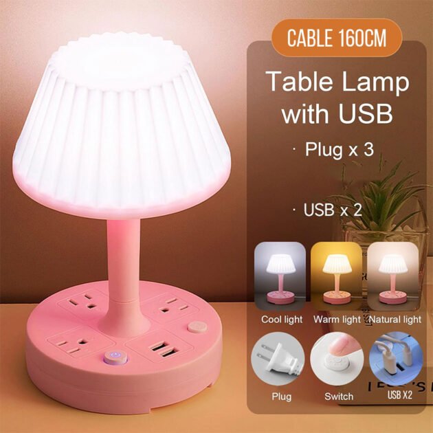Lampe de Table avec Ports USB & Prises – Éclairage Intelligent & Station de Charge Tout-en-Un