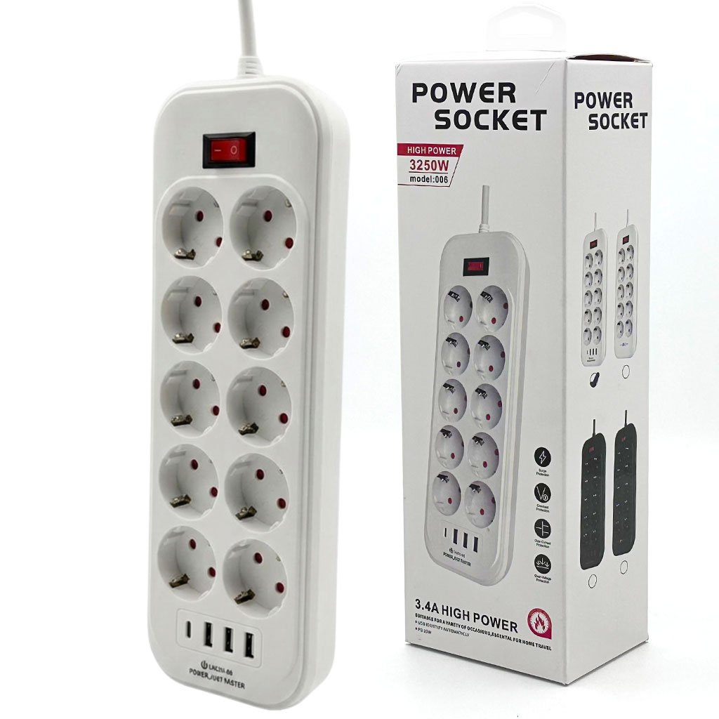 Rallonge Multiprise 10 Prises & 4 Ports USB 3250W – Puissance et organisation sans compromis