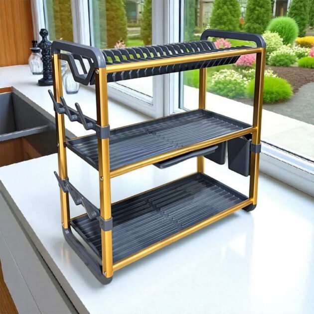 Égouttoir à Vaisselle en Aluminium de Haute Qualité 3 étages  – Organisation optimale et élégance