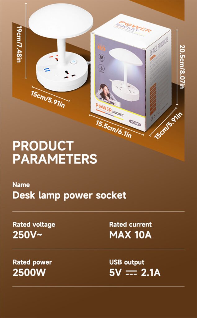 Multiprise & Lampe de Bureau 2500W avec USB – Contrôle Intelligent & Éclairage Modulable
