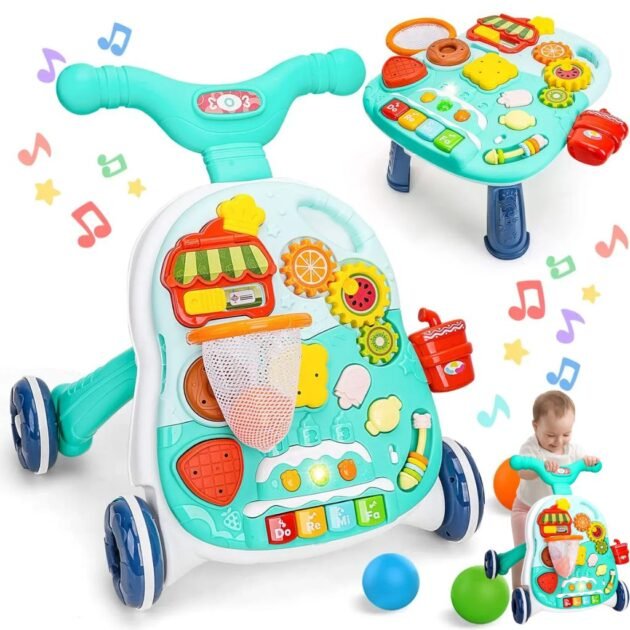 Trotteur Bébé Multifonction 4 en 1 avec Panneau de Jeu