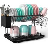 Égouttoir vaisselle compact anti-rouille avec porte-assiettes, porte-tasses et système de drainage