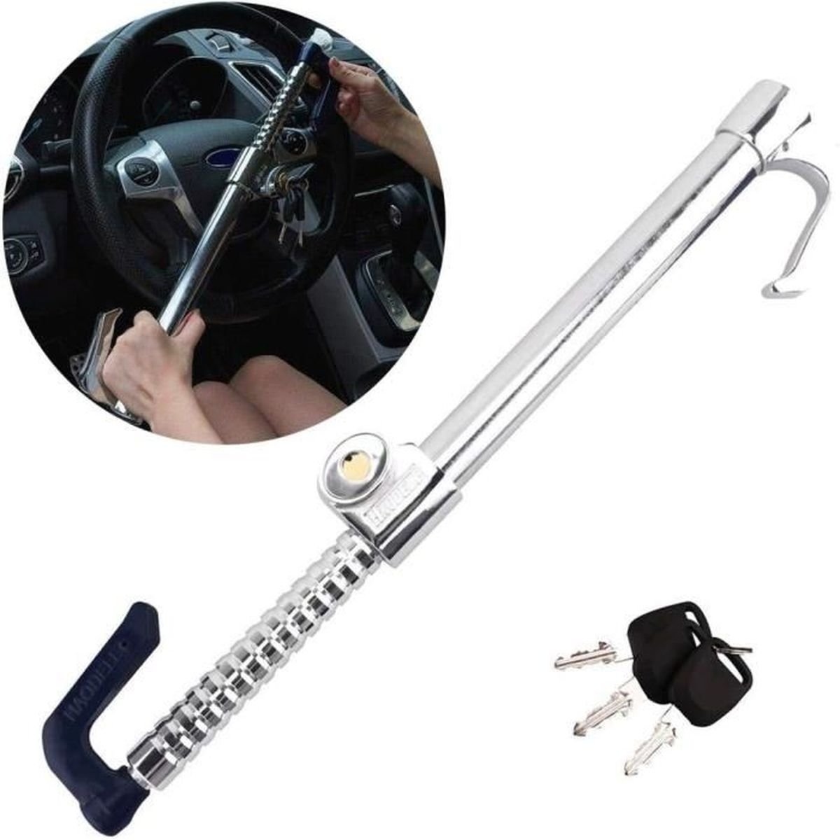 Serrure Antivol Double Crochet – Frein & Volant en Acier Inoxydable - الصورة 6