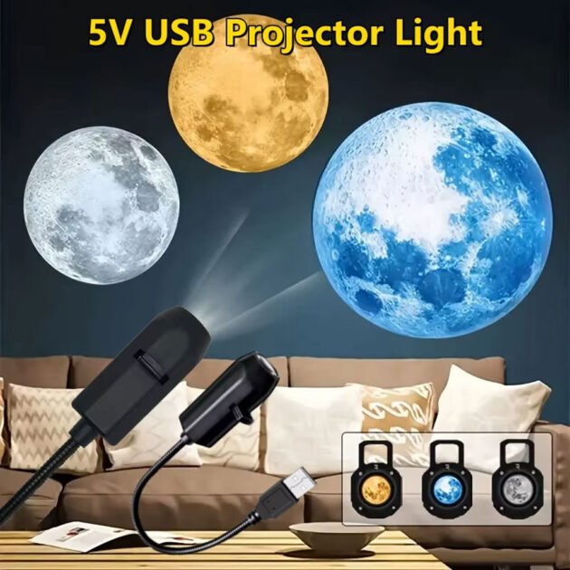 Projecteur Terre & Lune USB avec 3 Disques – Voyage Lumineux & Ambiance Cosmique