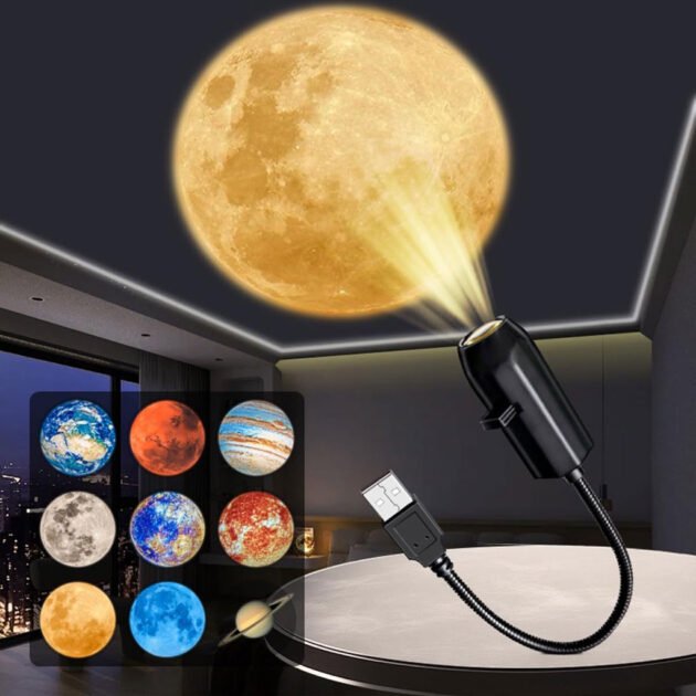 Projecteur Terre & Lune USB avec 3 Disques – Voyage Lumineux & Ambiance Cosmique