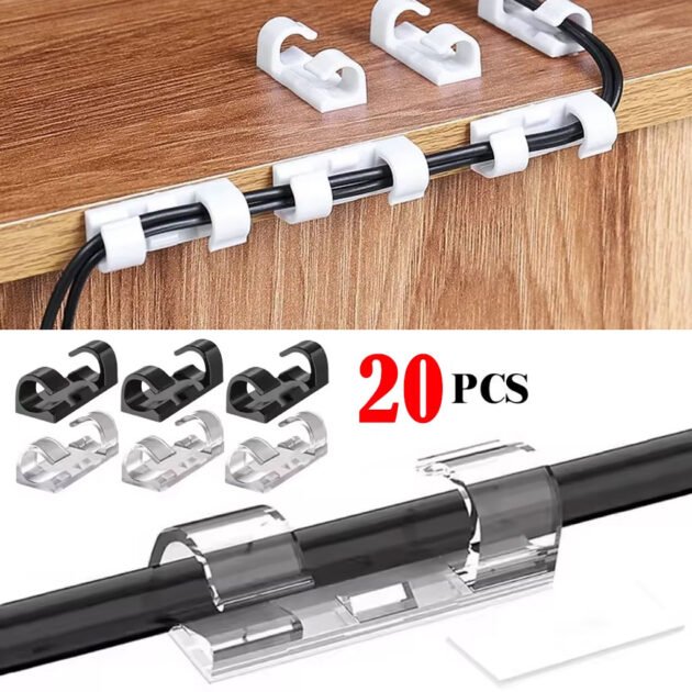 Pack 20 pcs Pinces de câble auto-adhésives solides et transparentes – Fini le désordre, vos câbles parfaitement organisés