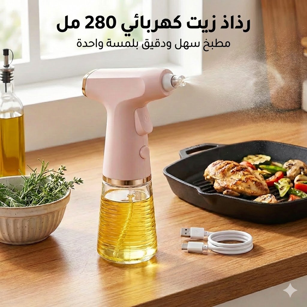 Pulvérisateur d’Huile Électrique 280 ml à Batterie Rechargeable – Cuisine facile et précise d’une seule touche