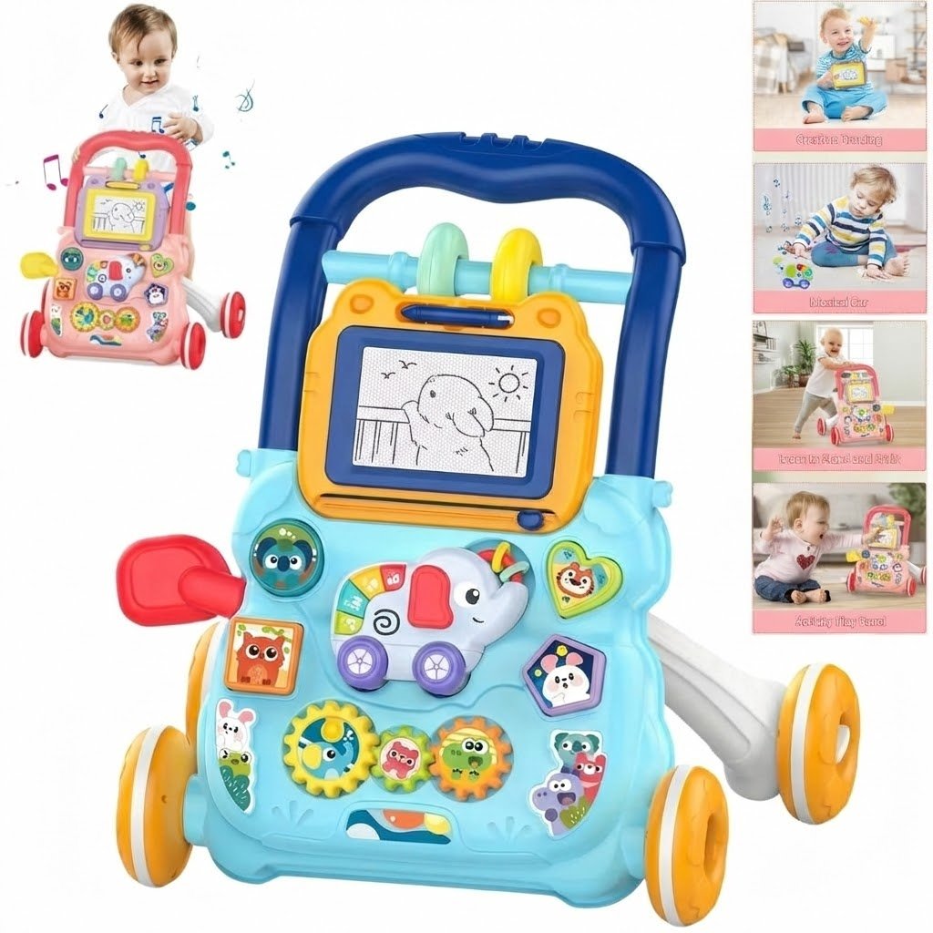 Trotteur Éducatif 2 en 1 avec Tableau de Dessin et Panneau Musical pour Bébé
