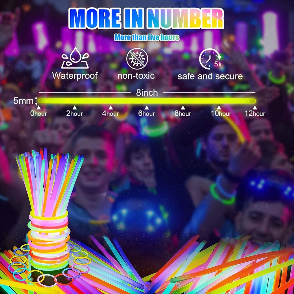 Glow Sticks Bulk Party Favors 50pcs 8inch – Bracelets Lumineux Party Time - الصورة 5