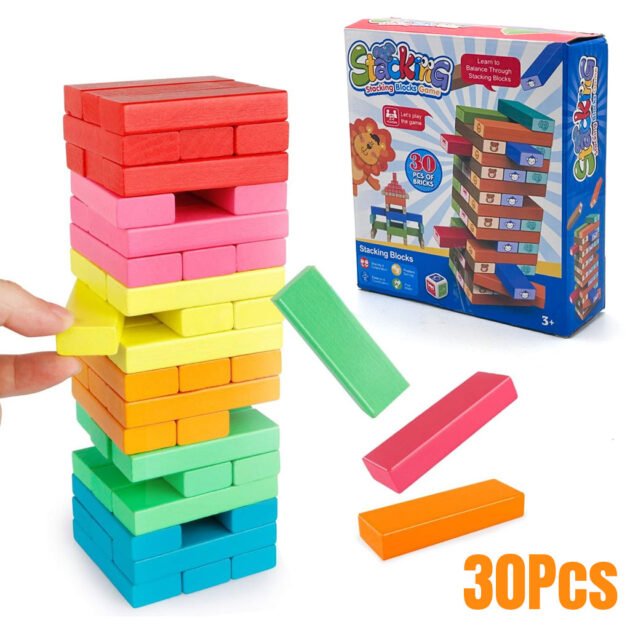 Jeu de Blocs de Construction Colorés 30pcs – Jeu d’Équilibre Tour à Faire Tomber