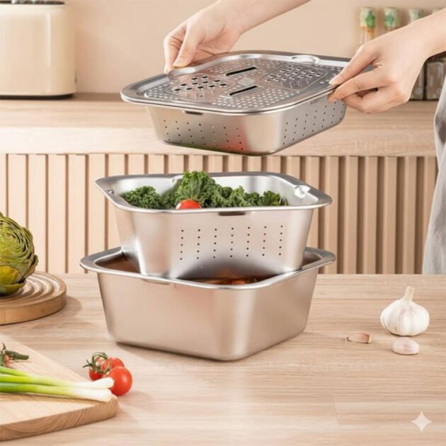 Râpe Multifonctionnelle Delaval en Acier Inoxydable 3EN1 avec Panier d’Égouttage