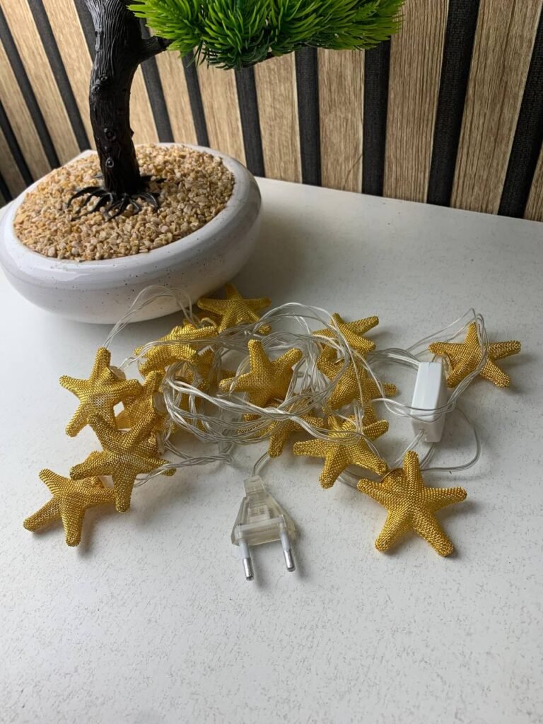 Guirlande Lumineuse Étoiles Dorées 16 LED – Maillage Métallique Élégant