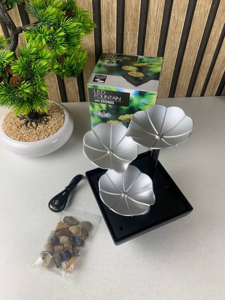 Fontaine Décorative en Forme de Pétales 3 Niveaux avec LED & Pierres – Cascade Zen de Table