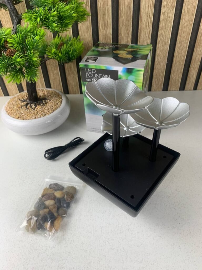 Fontaine Décorative en Forme de Pétales 3 Niveaux avec LED & Pierres – Cascade Zen de Table