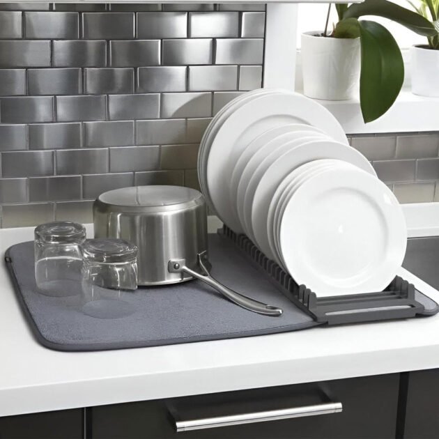 Serviette Absorbante en Fibres Microscopiques avec Base Amovible – Tapis de Séchage Vaisselle