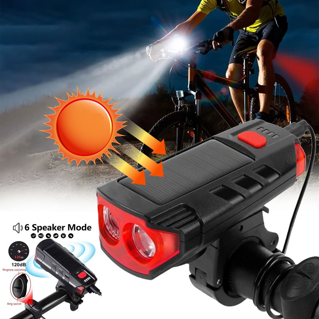Lampe Solaire Vélo & Trottinette avec Sonnette et Alarme – Éclairage LED Multifonction