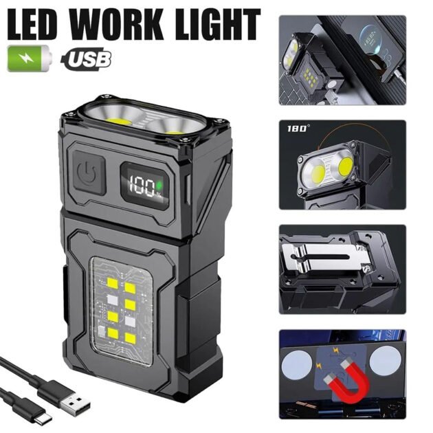 Lampe Torche à Clip Haute Luminosité 800 Lumens – Base Magnétique & 7 Modes