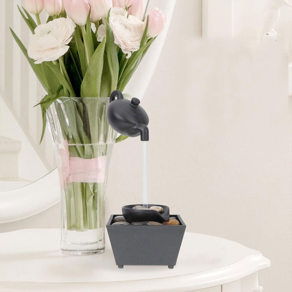 Fontaine Théière Flottante avec Lumières LED & Pierres – Décoration Zen de Table - الصورة 3