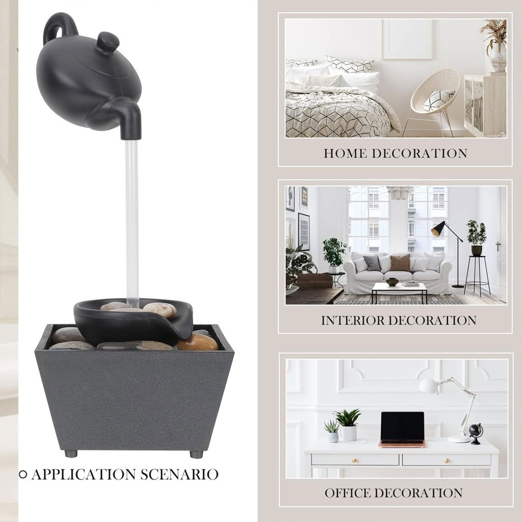 Fontaine Théière Flottante avec Lumières LED & Pierres – Décoration Zen de Table - الصورة 4