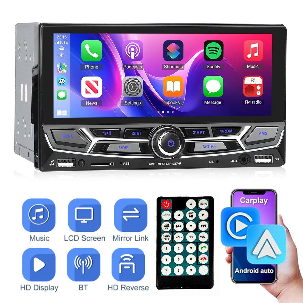 Autoradio 2 DIN Écran Tactile 6.86’’ avec CarPlay & Android Auto – Mirror Link