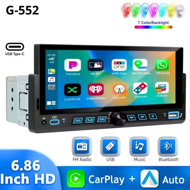 Gazel Systems MP5 Player 1DIN – Écran 6.86’’ CarPlay Android Auto & Bluetooth 5.2